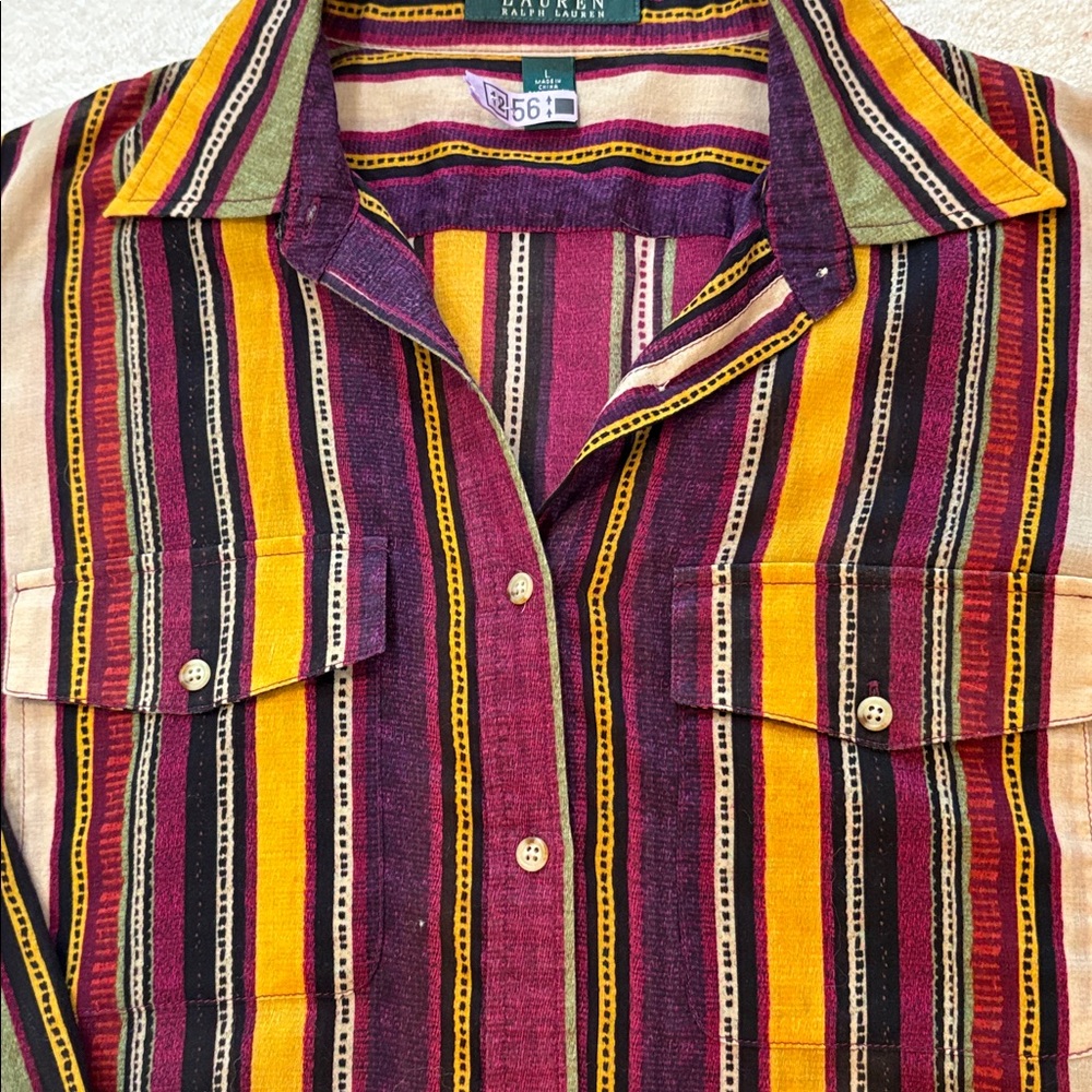 Lauren Ralph Lauren Women’s Vintage 100% Cotton Striped Buttondown Shirt (L) - Picture 4 of 5